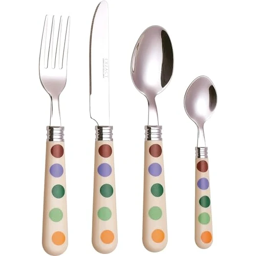 Tijdelijke aanbieding: EXZACT Bestekset 24-delig - Roestvrij Staal met Polkadot Handvatten - 6 Dinermessen, 6 Dinervorken, 6 Tafellepels, 6 Theelepels - Servies voor 6 Personen - Spiegelgepolijst van 27.99 EUR naar 27.99 EUR (korting 0%)