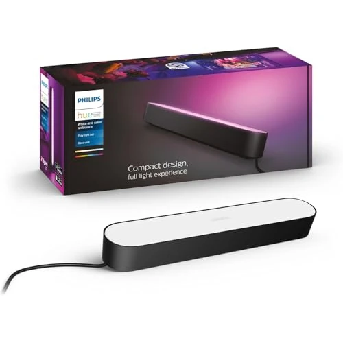 Tijdelijke aanbieding: Philips Hue White&Color Ambiance, Play LED Lichtbalkset, 1 Stuk, Zwart | LED Lichtbalk, tv-achtergrondverlichting, RGBW-sfeerverlichting, 500lm, spraakbediening, Hue App, Google Home, Apple Home van 79.99 € naar 70.00 € (12% korting