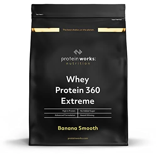 Offerta a tempo: The Protein Works - Proteine Whey 360 ​​Extreme in Polvere - Frullato alla Banana - Frullato Ad Alto Contenuto Proteico - Con Glutammina, Vitamine e Minerali - 1,2kg - 15% da 34.19 € a 29.06 €