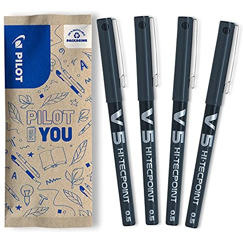 Offerta a tempo: PILOT - Set di 4 V5 - Penna roller con Inchiostro liquido e punta Fine per una scrittura fluida e precisa - Asciugatura rapida, non sanguina - Nero - Punta Fine (0,5 mm) - 4% da 9.17 € a 8.83 €