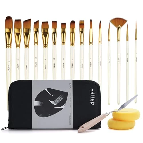 Limited offer: 18 Piece Paint Brush Set, ARTIFY 15 Acrylic Paint Brushes, Palette Knife, and 2 Sponges, Professional Artist Paint Brushes for Acrylics, Watercolors, Gouache, Canvas, and Face Painting, Ivory White from 17.04 USD to 17.04 USD (save 0%)