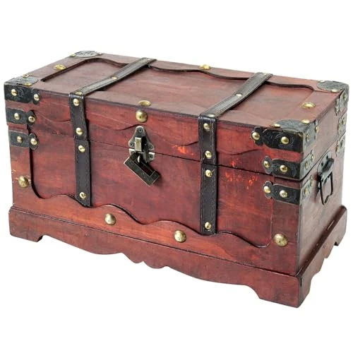 Limited-time offer: HMF Wooden Treasure Chest, Large Treasure Box with Decorative Lock for Children’s Birthday Party | 40 x 19 x 22 cm | France from 25.85 £ to 25.85 £ (save 0.00%)