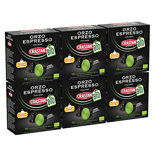 Offerta a tempo: CRASTAN 1870 - Capsule compatibili Nespresso - Orzo Biologico - 6 Box da 15 Capsule - Totale 90 Capsule - Naturalmente Privo di Caffeina - 100% Made in Italy - 26% da 22.50 € a 16.74 €