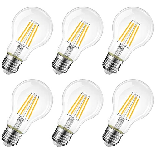 LVWIT Lampadine a Filamento LED E27, 4W Equivalenti a 40W, 470LM, 2700K, Luce Bianca Calda, A60, Consumo Basso, Risparmio Energetico, Non Dimmerabile, Confezione a 6 Pezzi.