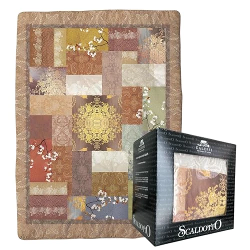 Caleffi trapuntina, algodón Esmerilado, Relleno de Fibra antialérgica de poliéster, Dorado, Talla única