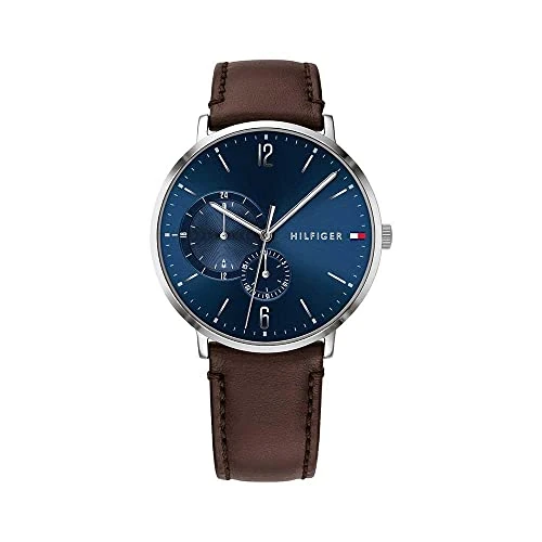 Offerta a tempo: Tommy Hilfiger Orologio Analogico Multifunzione al Quarzo da Uomo con Cinturino in Pelle Marrone Scuro - 1791508 - 54% da 169.00 € a 76.94 €