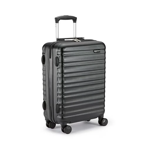 Amazon Basics Bagage à roulettes rigide- 55 x 40 x 20 cm Taille cabine, Noir Approuvé pour Ryanair et la plupart des compagnies low cost