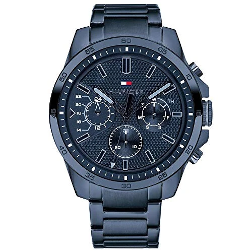 Begrenztes Angebot: Tommy Hilfiger Analoge Multifunktionale Quarz-Uhr für Herren mit Silikon-, Edelstahl- oder Lederarmband, Unterzifferblätter für Tag und Datum, Wasserdicht bis 5ATM. von 220.43 EUR auf 96.99 EUR (Rabatt 56%)