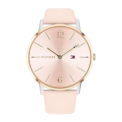 Tommy Hilfiger Montre Analogique à Quartz pour Femme - Bracelet en Cuir Rose, Cadran Rose Soleil, Boîtier de 41 mm, Résistante à l'eau 3ATM - 1781973