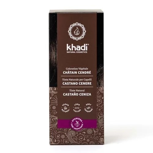 Offerta a tempo: khadi CASTANO CENERE Tinta naturale per capelli - Tinta per capelli castana dall'effetto cenere e matte - Cosmesi naturale certificata al 100% e vegana - 100 g - 0.00% da 16.90 € a 16.90 €