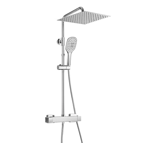 Beperkte aanbieding: JOHO Douchekolom Thermostatisch Chroom Hoogte verstelbaar Doucheset met Thermostaat Roestvrijstalen Regendouche Douchesysteem at met Vierkante Douchekop Hoofddouche 30x30cm van 166.50 EUR naar 166.50 EUR (besparing 0%)