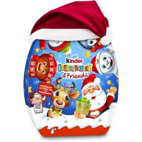 Offerta a tempo: Kinder Surprise & Friends - Calendario Avvento 2026, Confezione da 370 gr | 29 cioccolatini assortiti con cioccolato al Latte Kinder, con videomessaggio da Babbo Natale, senza glutine, idea regalo - 17% da 24.02 € a 19.99 €