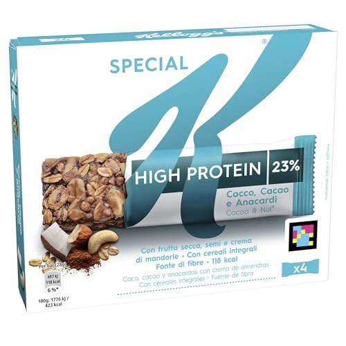 Kellogg's Special K Barretta | Gusto Cacao, Cocco & Anacardi | Croccanti Fiocchi Multicereali | 23% di Proteine | 4 barrette da 28g (Confezione da 112g)