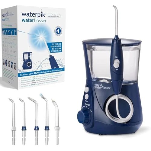 Waterpik Ultra Professional Waterflosser feststehende Munddusche mit 7 Aufsätzen, Druckbereich von 0,7-7 Bar regulierbar über 10 Druckeinstellungen, integrierter Timer, Blau (WP-663EU)