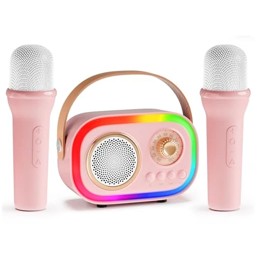 ETPARK Karaoke para niños y adultos con 2 micrófonos, máquina de karaoke infantil portátil Bluetooth con luces LED, regalo para niños y niñas de 3 a 18 años