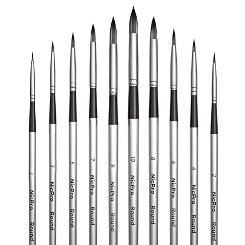 Offerta a tempo: Nicpro 10 Pezzi Pennelli per Pittura ad Acquerello, Set Pennello Tondo per Artisti Adulti Vernici Acriliche, Acquerelli, Oli e Guachi - 0.59% da 10.25 € a 10.19 €