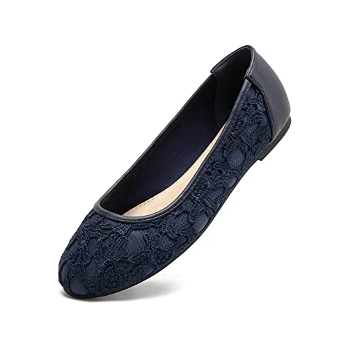 Zeitlich begrenztes Angebot: Greatonu Damen Geschlossene Ballerinas Brautschuhe atmungsaktiv Lace Flache Schuhe Blau mit Futter Größe 37 von 38.98 € auf 38.98 € (0.00% Rabatt)