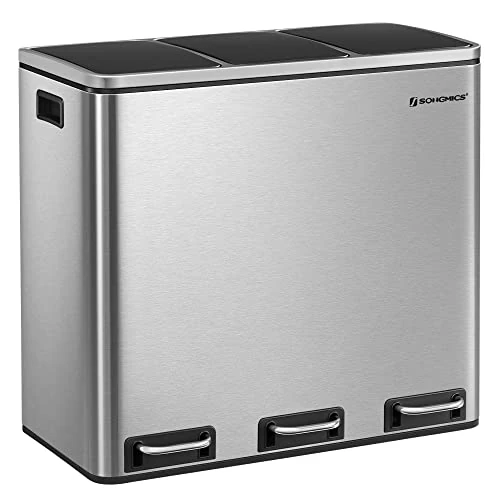Oferta limitowana: SONGMICS 3-pojemnikowy kosz na śmieci, 3 x 18L, 3-komorowy kosz na śmieci, z powolnym zamykaniem, z wewnętrznymi wiaderkami i uchwytami, do kuchni, srebrny i czarny LTB54NL z 496.99 zł na 496.99 zł (oszczędź 0.00%)
