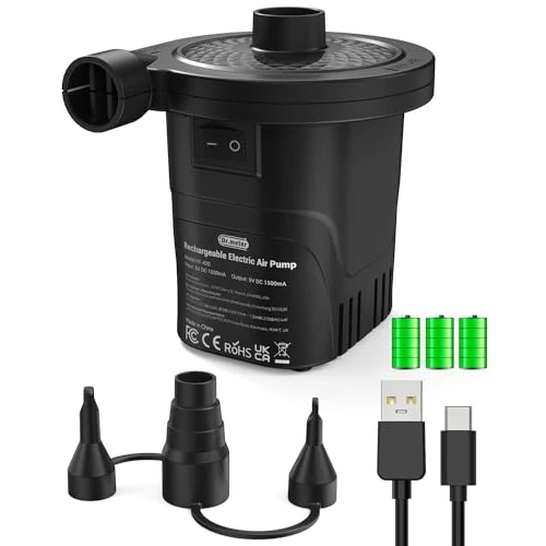 Offerta a tempo: Pompa Elettrica, Dr.meter La Pompa USB Gonfiabile con 3 Ugelli Rimovibili per Materasso Gonfiabile, Bambini Piscina Anello di Nuoto - 31% da 27.89 € a 19.34 €