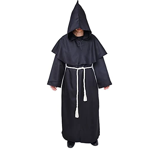 Oferta limitowana: Kostium średniowiecznego mnicha z kapturem, renesansowy kapłan, kostium na Halloween, fantazyjny kostium, rozmiar XL, czarny z 89.77 zł na 89.77 zł (oszczędź 0.00%)
