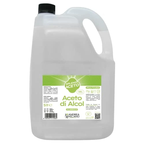 Andrea Milano, vinaigre Splendi, vinaigre d'alcool 100% naturel, acidité de 6%, polyvalent, idéal pour le ménage, élaboré à partir de matières premières agricoles, 5 litres