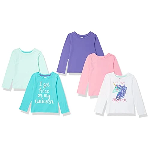 Offerta a tempo: Amazon Essentials T-Shirt Maniche Lunghe Bambine e ragazze, Pacco da 5, Bianco Unicorni/Blu/Porpora/Rosa/Verde, 2 anni - 38% da 26.99 € a 16.72 €