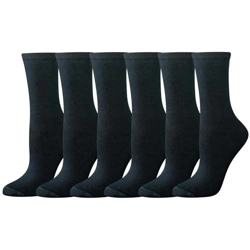Amazon Essentials Damen Crew-Socken, Baumwolle, 6 Paar, Schwarz, 36-39.5