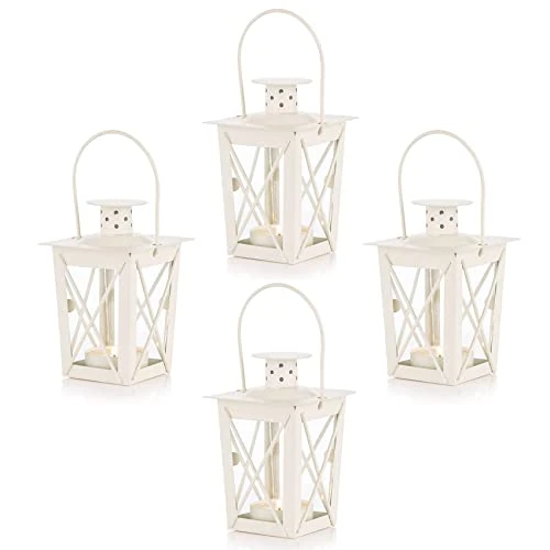 Offre limitee: NUPTIO Lot de 4 mini lanternes décoratives vintage en métal blanc et photophores LED pour fête d'anniversaire, mariage, centre de table de 32.98 EUR a 26.38 EUR (economie 20%)