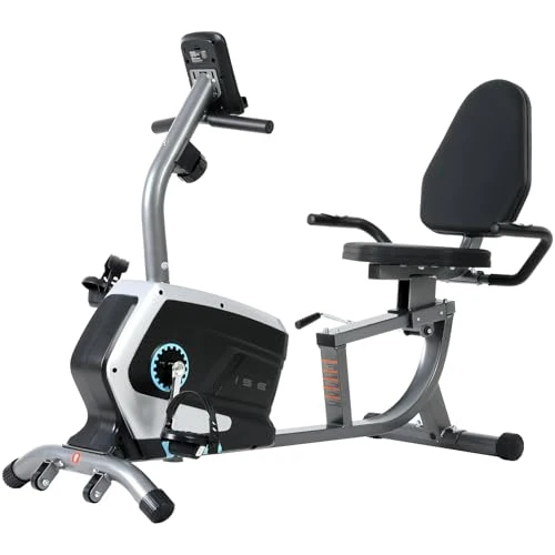 ISE Magnetic Horizontal Exercise Bike with 8 Resistance Levels & Adjustable Saddle, Fitness Bike with Backrest, Integrated Pulsation Sensors, Max. 120 kg, Super-silent, SY-6801