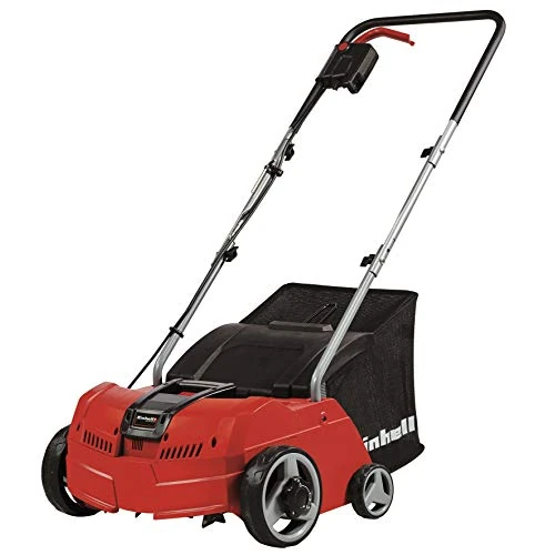 Einhell 1200W Electric Lawn Scarifier And Aerator, 28L Catch Bag, Adjustable Working Depth, Simple To Change Interchangeable Scarifying Rake And Lawn Aerator Rollers 3420640