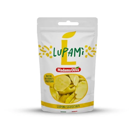 Offerta a tempo: MADAMA OLIVA, Lupini Sgusciati, Gustosi Snack Ideali per Accompagnare Insalate, Riso e Zuppe, Ricca Fonte di Proteine, Basso Contenuto di Grassi, Made in Italy, Busta Doypack 60 gr - 0.00% da 1.99 € a 1.99 €