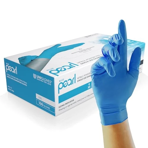 Unigloves Blue Pearl Guantes de examen de nitrilo - Guantes desechables multiuso, sin polvo y sin látex - Caja de 100 guantes, azules, grandes (GP0014)