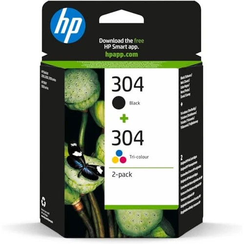 HP 304 3JB05AE - Pack de 2 Cartuchos de Tinta Originales Negro y Tricolor, compatible con impresoras de inyección de tinta HP DeskJet 2620, 2630, 3720, 3730, 3750, 3760, HP Envy 5010, 5020, 5030