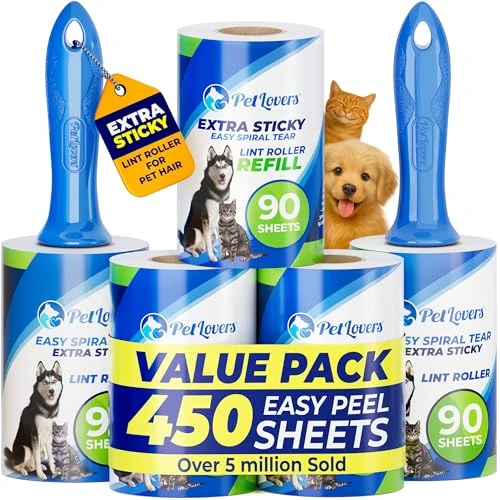Offerta a tempo: PetLovers Set di rulli levapelucchi extra adesivi per peli di cani e gatti e vestiti, 5 pezzi, 450 fogli - 0.00% da 19.99 € a 19.99 €