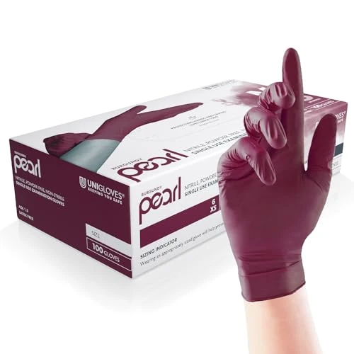 Oferta limitada: Unigloves Burgundy Pearl - Guantes de examen de nitrilo - Guantes desechables multiuso, sin polvo y sin látex - Caja de 100 guantes, color borgoña, grandes (GP0124) de 11.49 € a 11.49 € (ahorro 0.00%)