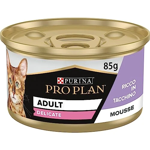 Offerta a tempo: PURINA PRO PLAN Delicate Gatto, Mousse con Tacchino, 24 Lattine da 85 gr - 42% da 30.00 € a 17.26 €