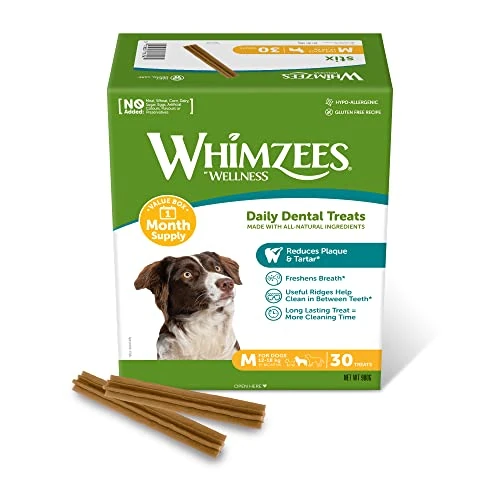 Limited-time offer: WHIMZEES Stix M, Month Box, 30 Pieces – Dog Dental Stix, Size M, Dog Dental Sticks for Medium Breeds, Natural and Grain Free, Rawhide-Free, Vegetarian, No Added Sugar from 19.49 GBP to 19.49 GBP (save 0%)