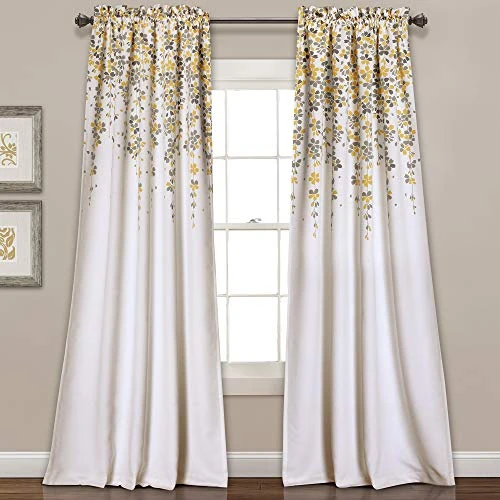 Offre limitée : Lush Decor Paire de Rideaux de fenêtre filtrant la lumière avec Motif Fleur pleureuse, 132,1 cm de Large x 241,3 cm de Long + tête de 5,1 cm, Jaune et Gris – Charmants Rideaux Floraux Modernes pour de 70.49 € à 70.49 € (0.00% de remise)