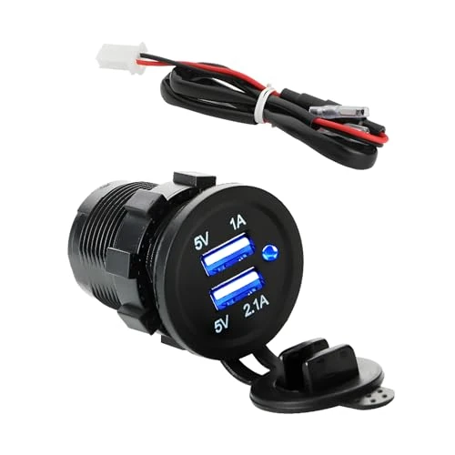 Offerta a tempo: CESFONJER Moto Impermeabile Dual USB Caricatore, Presa USB Impermeabile, 5V 2.1A Caricatore ad Alta Velocità LED Indicazione con Voltaggio per Moto, Auto, Camper, Camion, Barche e Molto Altro Ancora. - 0.00% da 11.99 € a 11.99 €