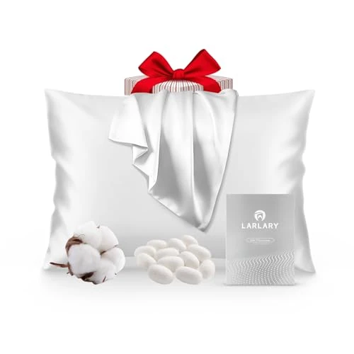 Offerta a tempo: Larlary Federa Seta Cuscino (50x75 cm) Federe Cuscino Letto, 90% Seta, 10% Cotone, Antiacaro e Ipoallergico, Protezione Capelli e Pelle (1, Bianco) - 0.00% da 13.99 € a 13.99 €