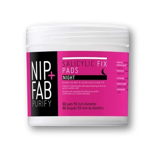 Nip + Fab Salicylic Fix Pad per la Pulizia, 60 Pezzi – Esfolianti con BHA e Acido Ialuronico – contro Acne, Brufoli, Punti Neri e Pori Ostruiti – Idratazione e Miglioramento del Tono della Pelle