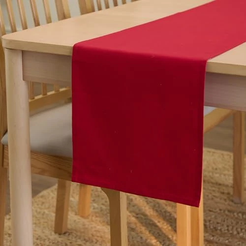 Offerta a tempo: Encasa XO Runner da tavola Dimensioni 32x230 cm | Tessuto in tela di cotone | Tinta unita Profondo rosso intenso | Lavabile in lavatrice e resistente - 20% da 18.79 € a 15.03 €