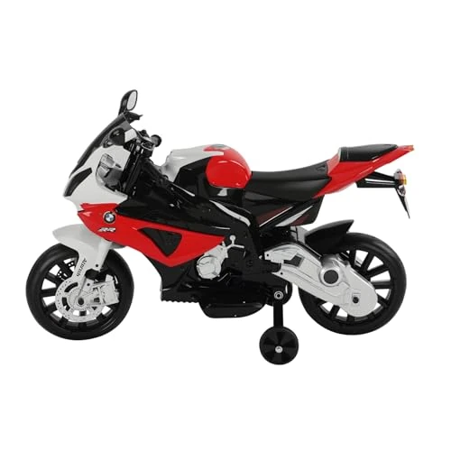 HOMCOM Moto électrique pour Enfants 3-8 Ans avec permis BMW, Vitesse 2.5-5Km/h, Moto électrique avec Batterie 12V, Roues et lumières, 110x47x69 cm, Noir et Rouge
