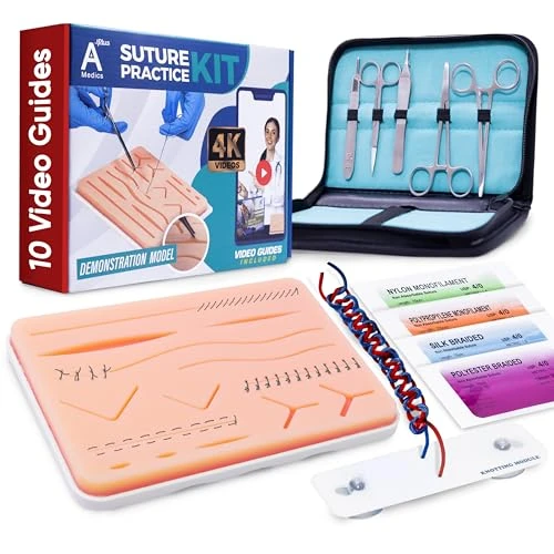 Offre limitée : Kit complet de pratique de suture avec cours vidéo en anglais, manuel et trousse de transport pour étudiants médecine, vétérinaires et infirmières – À usage éducatif uniquement de 39.99 € à 39.99 € (0.00% de remise)