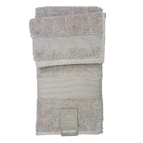 Zucchi Nuovo Solo Tuo Set 1+1 Asciugamano Viso più Asciugamano ospite in Spugna Puro Cotone Pettinato da 560gr/metro Quadro, Fumo 1737