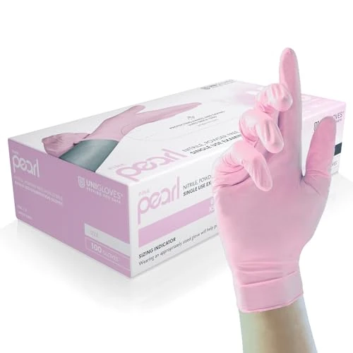 Unigloves Pink Pearl Nitrile Examination Gloves - Multipurpose, Powder Free and Latex Free Disposable Gloves - Box of 100 Gloves, Pink, Medium (GP0053)