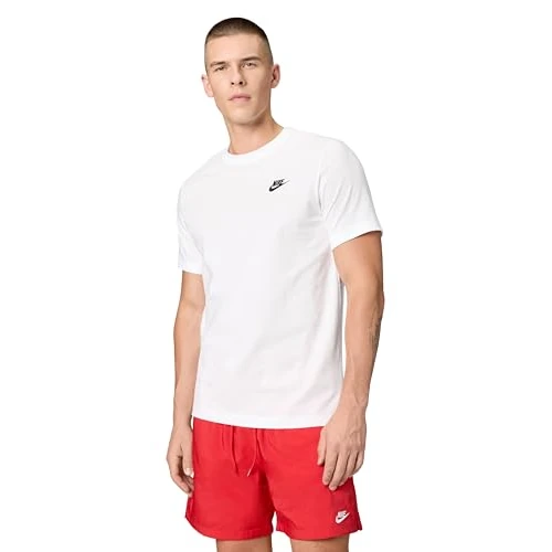 NIKE Men's Sportswear Club T shirt, White/Black, L UK