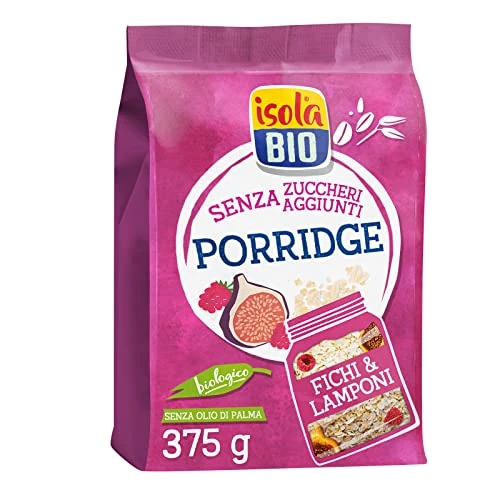 Offerta a tempo: Isola Bio Porridge Biologico Fichi e Lamponi, Senza Zuccheri Aggiunti, Ricco di Fibre e Proteine, 100% Ingredienti Naturali, per Vegani e Vegetariani, 375 gr - 0.00% da 5.30 € a 5.30 €