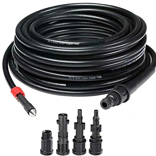 BAKAJI Rohrreinigungssonde Rohrreiniger Hochdruckreiniger 15 Meter Knickschutzsystem Innenanschluss aus Kupfer PVC-Beschichtung Widerstand max. 160 bar mit 4 Adaptern