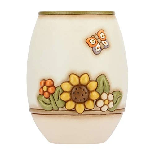 THUN - C2293H90 Linea Country - Vaso Fiori da Interno, Ceramica, Bianco con Fiori Multicolore e Farfalla, Grande 20.1 x 21.7 x 26.2 cm